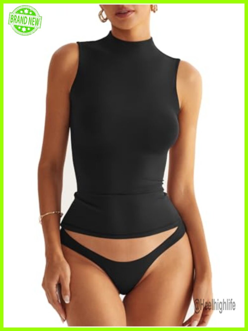 Womens Double Lined Sleeveless Mock Turtle Neck Fitted Tank Top